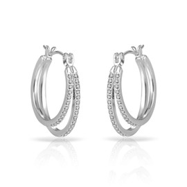 Philip Jones Silver Plated Double Hoop Earrings Created with Zircondia® Crystals
