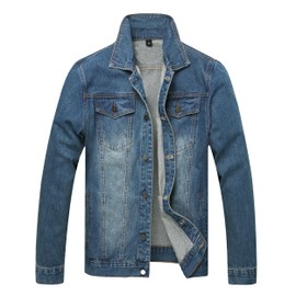 LAMKUKU Mens Denim Jacket Ripped Slim Jean Jacket Coat for Men (Medium, Dark blue2806)