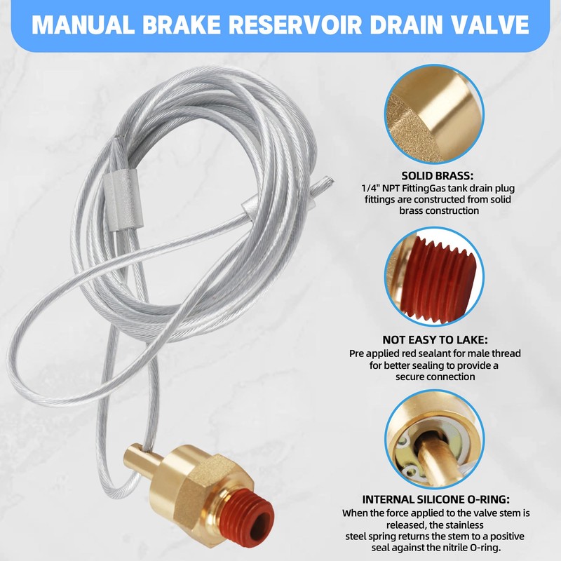 1/4” Air Tank Drain Valve Plug with 60” Cable, Dazakoot