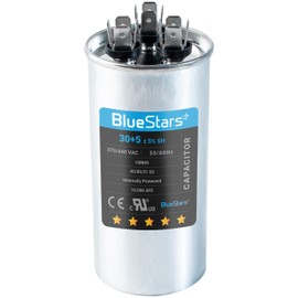 [2025 Upgraded] BlueStars 30+5 MFD 30/5 uF 370-440 Volt Volts Round Dual Run Capacitor CBB65 CBB65B Replacement Part - Air Conditioner Capacitors for AC Motor Run or Fan Start or Condenser Straight