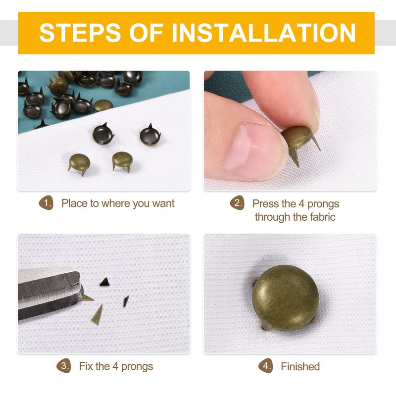 sourcing map 100Pcs Bronze Round Dome Rivets, 10 Sizes Brass