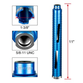 SALI Diamond Core Drill Bits 1 3/8" Diameter 10"/254mm Drilling Depth 5/8-11" Thread Core Bit Turbo Laser-Welded Segments for Cured Concrete with Rebar, Brick, Block, Masonry, Stone with Two Adapters