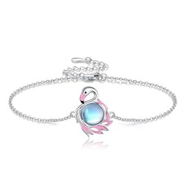 YAFEINI Flamingo Bracelet 925 Sterling Silver Pink Flamingo with Moonstone Mother's Day Jewelry for Women Mom