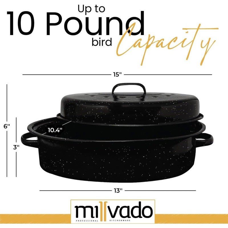Millvado Granite Roasting Pan, 10 lb Capacity Turkey Roasting Pan