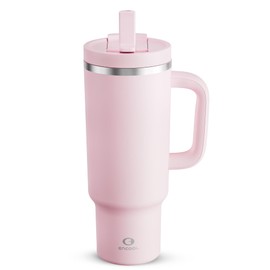 40 oz Tumbler with Handle and Straw: Stainless Steel Insulated Tumbler Keeps Cold for 24 Hours, Leakproof Travel Cup Fits in Cup Holder and BPA-Free, Cotton Candy