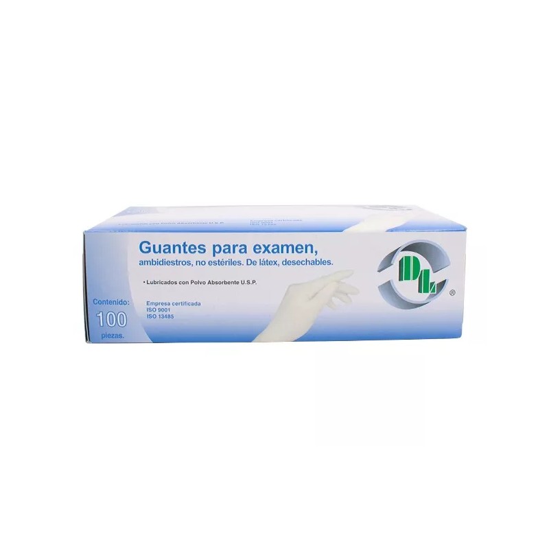DL Guante De Látex 100 Pz Para Exploración Blanco Grande