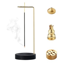 WestCH 4-in-1 Incense Stick Holder, Wood Base Incense Holder, Incense Burner with Gold Cone Spool, 9 Hole Incense Holder for Yoga Incense Cones, Meditation (B)