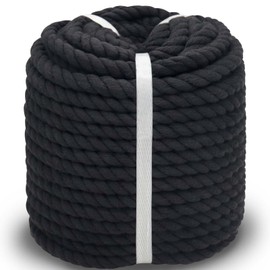 SINYLOO Black Rope 1/2 inch Twisted Cotton Rope, Thick Rope for Decoration, Crafts, Swing, Plant Hanger(100 feet)