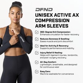 DFND Unisex Active Ax Compression Arm Sleeves – 360° Graduated Compression for Injury Relief, Recovery, & Enhanced Performance – Made in USA - Small