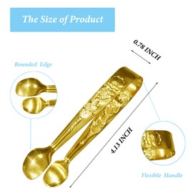 3PCS Mini Serving Tongs, 4Inch Rose Stainless Steel Sugar Cube Tongs, Sliver Small Ice Tongs for Tea and Coffee Party, Appetizers, Desserts by Sunenlyst (Gold)