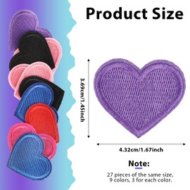 Heart Embroidery Patches, 27 Pieces Heart Patches for Iron-on, Heart Patches for Sew-on, 4.3 x 3.7 cm, Heart Shape Iron on Patch for Clothes, Hats, Jacket, Jeans, Backpacks, Bag, DIY Decoration
