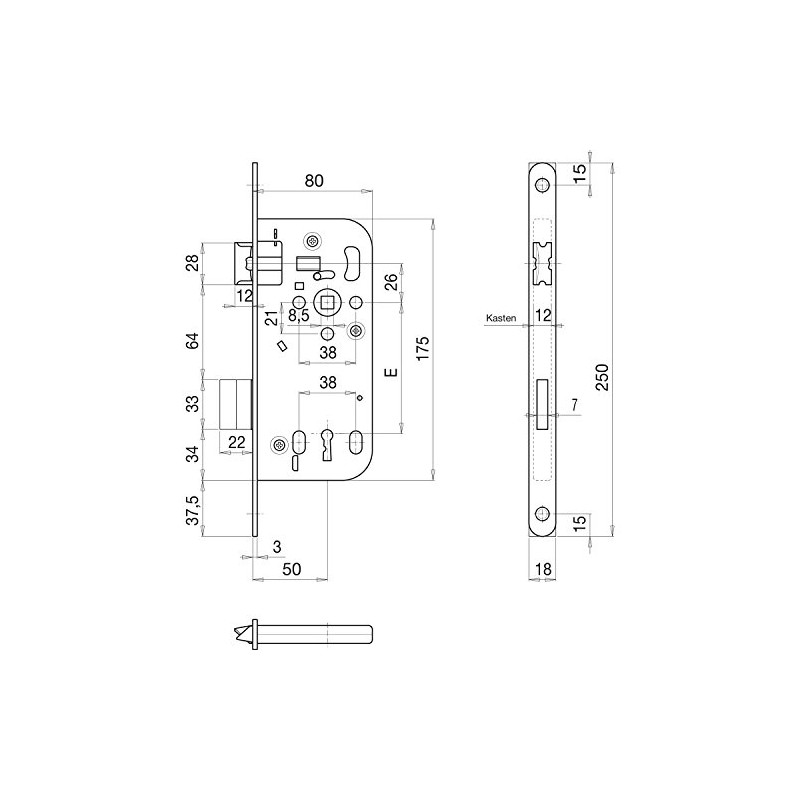 Grundmann WG Mortise Lock 300R Wedge Bit DM 50 Galvanised