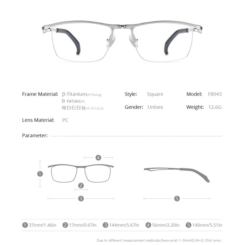 FONEX 180° Flip Titanium Glasses Frame for Men,Square Eyewear Optical