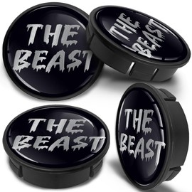 SkinoEu 4 x 60 mm Universal Alloy Wheel Hub Caps Wheel Caps Hub Caps Black Beast Logo CX 15