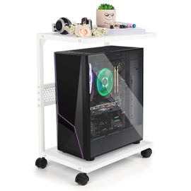 Bfttlity PC Stand Computer Tower Stand 2-Tier Metal CPU Holder with Locking Caster Wheels Suitable for Most PC (S,White)