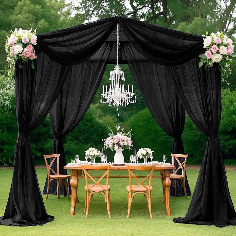 MODFUNS Black Wedding Arch Draping Fabric 5x20ft 4 Panels Chiffon