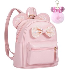 Cutest Sequin Bow Mouse Ears Bag Mini Travel Shoulder Backpack for Teen Little Girls with Pom Pom(pink) - Colour: pink