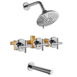 Cinwiny 3 Handles Tub Shower faucet set with Tub Spout Wall Mount 5-setting 6 Inch Round Shower Head Bathtub Filler Bathroom Tub and Shower Trim Kit with Brass Mixer Valve,Polished Chrome
