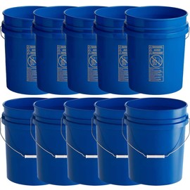 10 Pack - 5 Gallon Heavy-Duty Plastic Buckets with Metal Handle, 90 Mil, Food Safe & Multipurpose