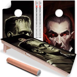 Cornhole Board Wraps and Decals for Boards Set of 2 Skins Professional Vinyl Covers Sticker Frankenstein vs Dracula Art Cornhole Wraps Stickers Cornhole Skins Cornhole Wraps for Boards