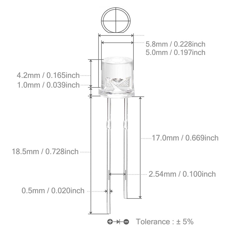 Chanzon LED Diodes, 5 mm/3 mm, Round/Flat Design, Transparent Lens,
