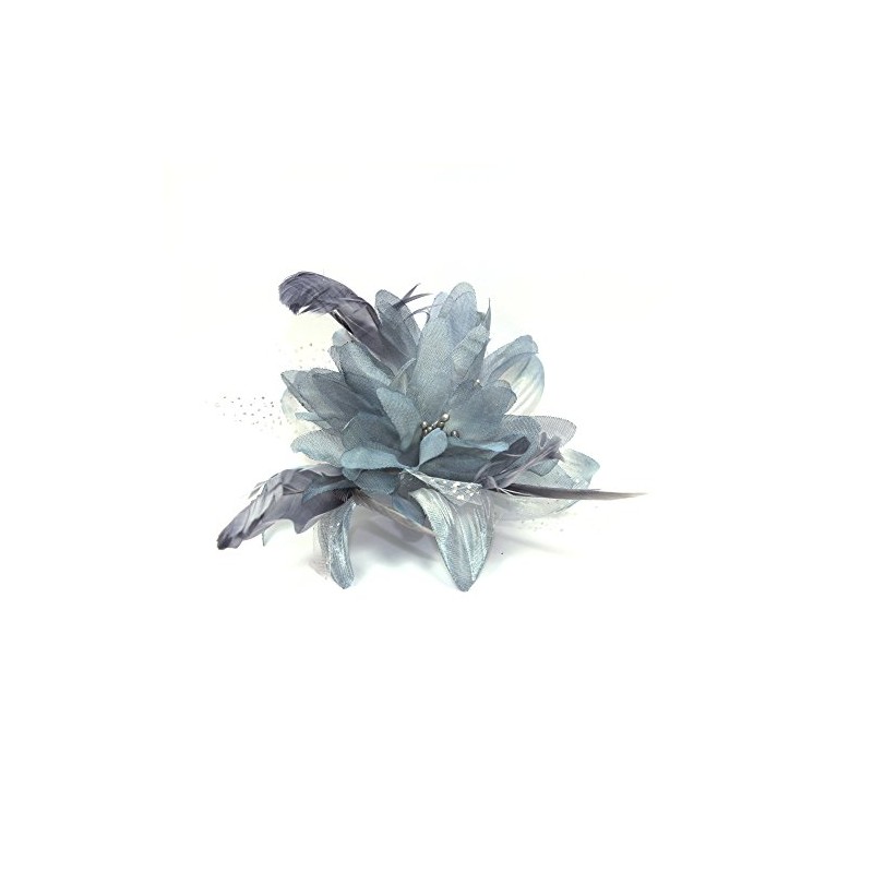 Pretty Cool - Grey Flower & Feather Comb Fascinator