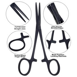 Set of 2 Pieces Bandage Scissors 5.5" and Straight Hemostat 5.5" Made of Premium Quality Stainless Steel (Black)