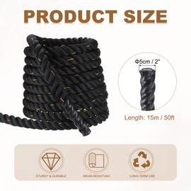 MECCANIXITY Battle Rope 50ft x 2 Inch Polyester Workout Rope Heavy Fitness Exercise Rope for Strength Training Home Gym Muscle Building, Black Yellow