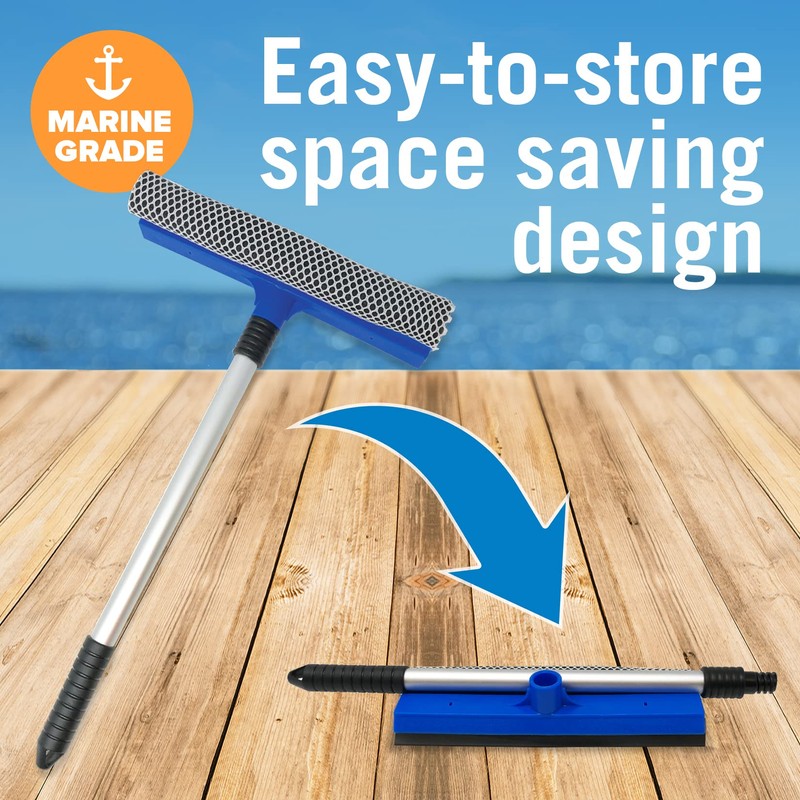 Window Squeegee with Long Handle and Scrubber, for Car, Boat,