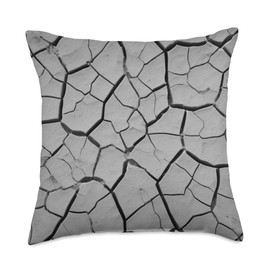 Dry Cracked Ground Design in Gray Color Throw Pillow