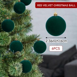 6pcs Velvet Christmas Balls 2.36 Inches Flocked Christmas Hanging Ornaments Ball Green Xmas Tree Velvet Balls for DIY Craft Projects Wedding Christmas Tree Home Decor