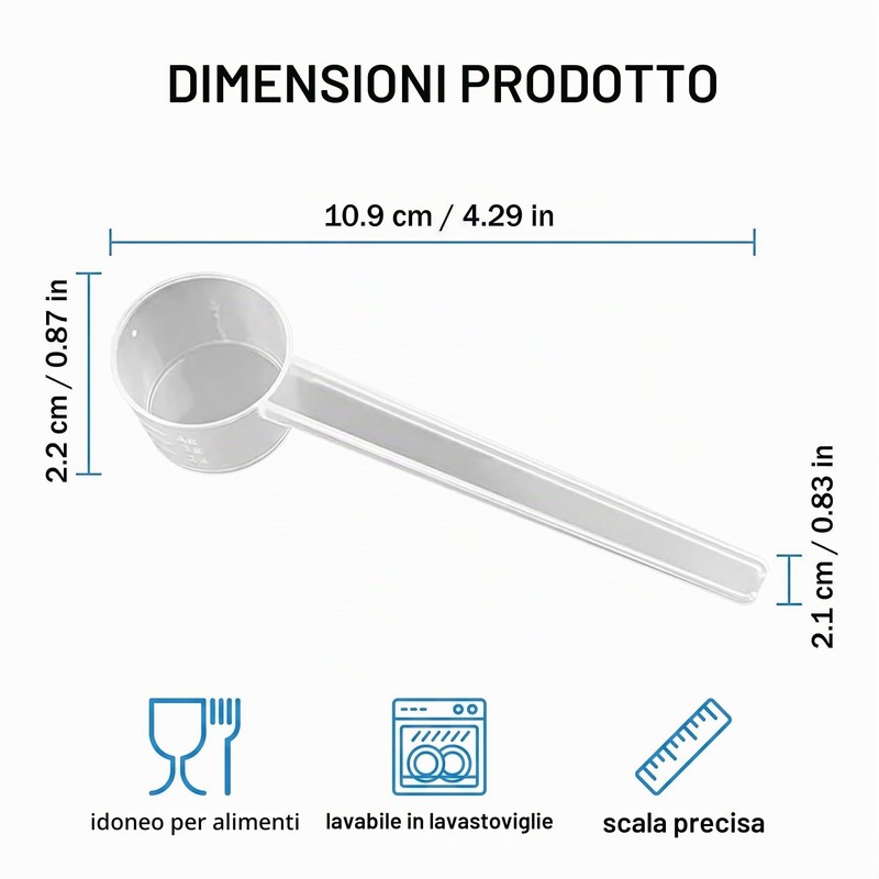 QEXUJOW Cucchiai dosatori,3 cucchiai dosatori graduati, misurino trasparente, capacità 5