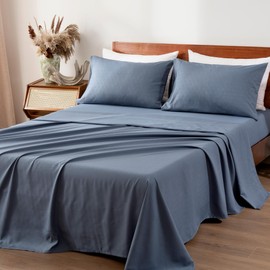 SLEEP ZONE King Size Sheets Set, 4 Piece Hotel Luxury Embossed Bedding Sheets with Fitted Sheet, Flat Sheet & 2 Pillowcases - Deep Pocket (Honeycomb Flint Blue)