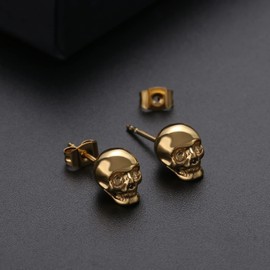 OIDEA Mens Womens Skull Stud Earrings High Quality 316L Stainless Steel Gold, Stainless Steel