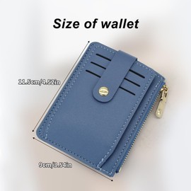 AfitLulu Slim Credit Card Holder for Women, Button Fixation Bifold Thin Wallet with Coin Pouch, 6 Card Slot and ID Window, Multi Card Slot Zip Up Wallet for Travel and Shopping (Blue)