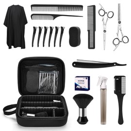 14PCS Hair Cutting Kit with Barber Bag, Haircut Scissors, Barber Cape with Adjustable Neck Size&Neck Duster Brush, Profesional Barber Accessories for Barber/Salon/Home