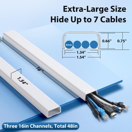Cord Hider Wall for 4-7 Wires, 48in Cable Management Kit, X-Large Cord Organizer Wall, TV Cable Hider Wire Hider for Wall Hide Cords Wall Mounted TV, Cable Raceway White 3X L16in, W1.5in H0.8in