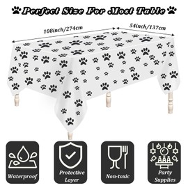 137 x 274 cm Dog Paw Print Tablecloth Jungle Safari Animal Tablecloth Plastic Waterproof Dog Paw Print Table Cover for Children Birthday Party Jungle Safari Theme Party Supplies