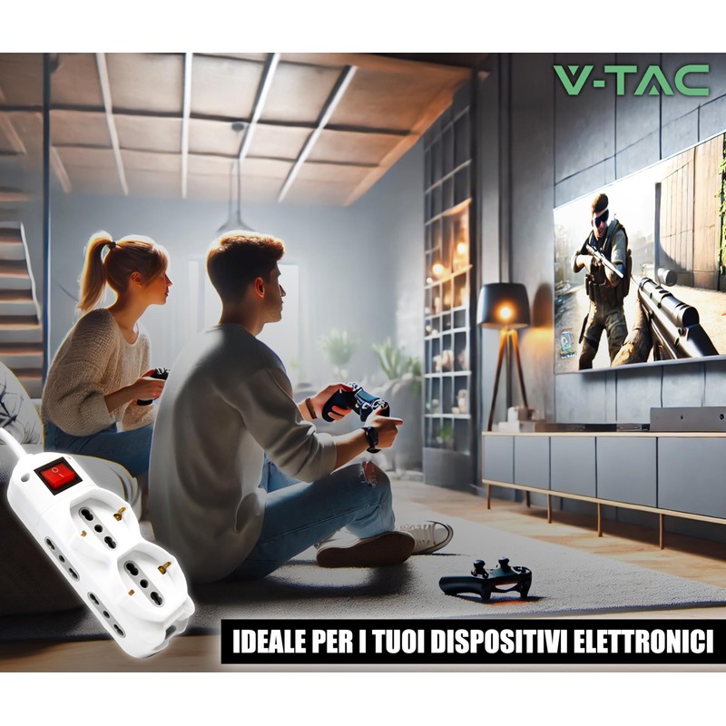 V-TAC 6 Gang Electric Multi Socket with Switch and 1.5m