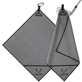 VIGLORY Magnetic Golf Towel - Exclusive Cleaning Pocket–18"x18"–Strong Magnet for Golf Cart or Clubs, Spot-Clean Design, Ultra Absorbent Waffle Microfiber–Golf Accessories & Gift for Men(Gray)