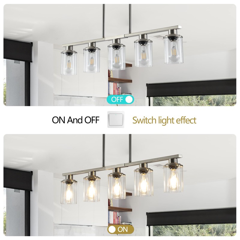 YIHANTLZ Industrial Linear Pendant Light, 5-Light Black Kitchen Island Chandelier