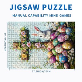 Easter Bunny 1000 Piece Jigsaw Puzzles for Adults Easter Cross Puzzles Happy Easter Puzzle Challenging Family Activity Games Colorful DIY Craft Puzzle for Home Decor Gifts 27×20 Inches