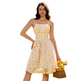 Summer Sundress Sleeveless Corset Dress for Women Fairy Floral Mini Dress Yellow XXL