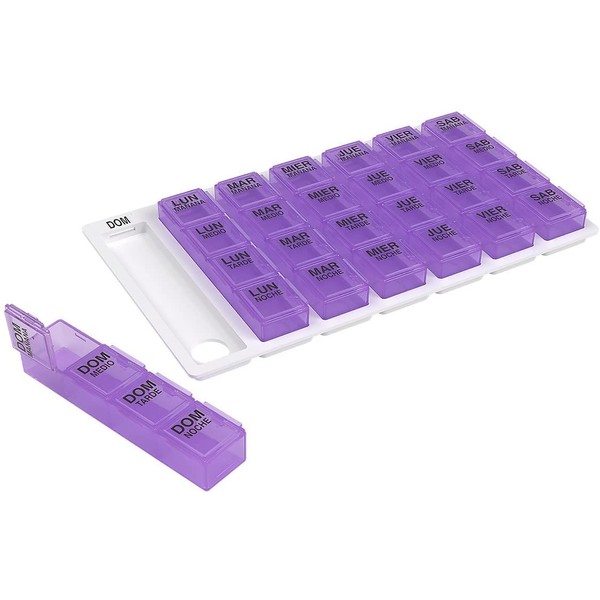 EZY DOSE One-Day-at-A-Time Weekly Travel Pill Planner (Medium) in Spanish, Purple (Spanish) (67124SP)