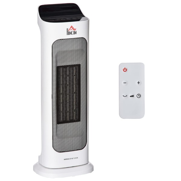 HOMCOM Oscillating Fan Heater 2000 W PTC Ceramic Heater, 3 Power Levels, Extra Heater with Remote Control White Black