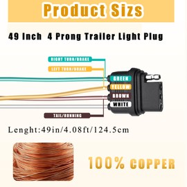 Ruibapa 49 Inch 4-Way 4 Prong Trailer Wiring Harness 4ft Plug Female end Replacement Connector for Trailer Hitch Wire Multi-Purpose Ship Lamp Dust Cover with Trailer Side 4-Pin Trail Lamp Plug