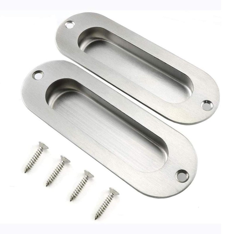 Generic 2 Pack Oval Flush Door Pull Handles, Stainless Steel