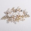 Lenjicons White Flower Leaf Hair Comb Golden Leaf Rhinestone Pearls