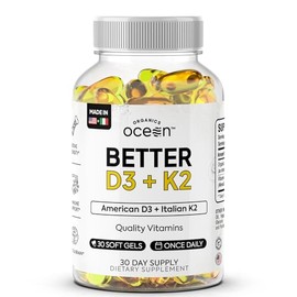 Organics Ocean Better D3 + K2-100% Organic VIT D3 and K2 Supplements with Maximum Bioavailability - Supports Bone Density, Calcium Balance, Immunity & Mood - 1-Pack, 30-Day Supply
