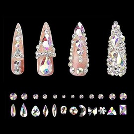1450 Pieces 6 Sizes Crystal Rhinestones, Flat Back Gems, Transparent Rhinestones with Storage Boxes, for Nails, Clothing